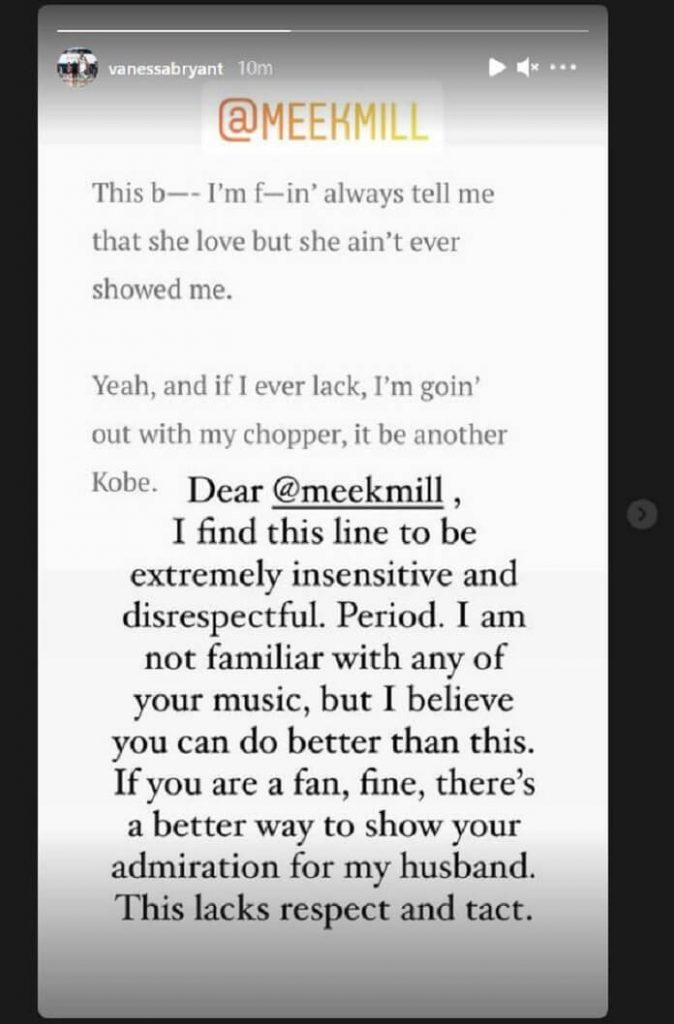 Vanessa Bryant detona o rapper Meek Mill em mensagem